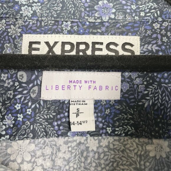 Express Men's Small Liberty Fabric Long Sleeve Collared Dress Shirt Blue Floral - Picture 5 of 14
